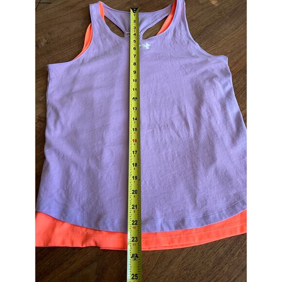 Under Armour Girls YXL Tank Top Loose Fit Purple Orange Layered Activewear - Picture 5 of 6
